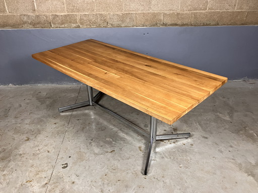 Vintage Dining Table Chromed With Solid Oak