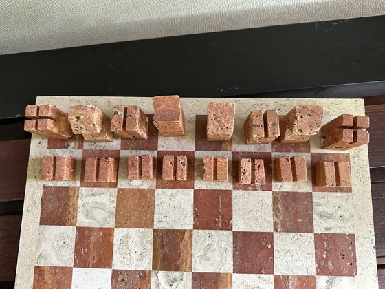Design Chess Set in two-tone Travertine, Angelo Mangiarotti, Decorative Objects, Beige, Modern (photo 15 of 15)