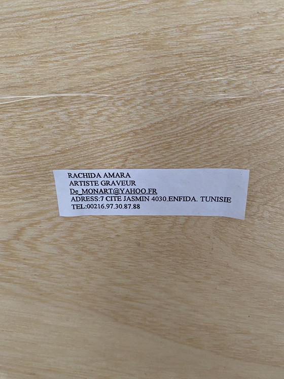 Image 1 of Schilderij  gemaakt op houd met een linoleum print gesigneerd 