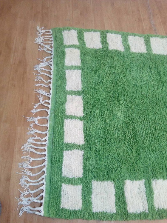 Beni Ourain stijl vloerkleed - Groen Marokkaans vloerkleed van handgeweven wol - 250 x 154 (photo 7 of 8)