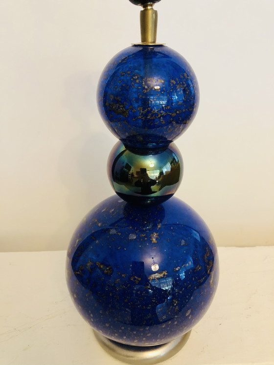 Image 1 of Vintage Blue Gold Blown Glass Table Lamp 1980s/1990s