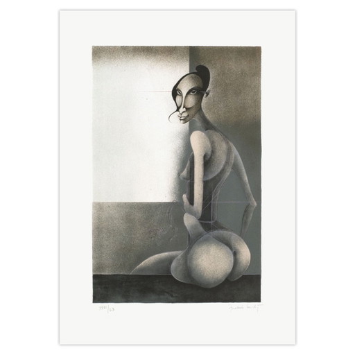 Frédéric Bouche ondertekende lithografie Nu Assis – lithos zeefdrukken, Paper
