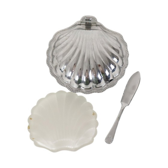 Vintage Coquille Schelp Boterschaal – Tafelaccessoires, Glass, Chrome (photo 8 of 12)