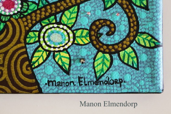 Image 1 of Unique Hand-painted Painting Owl in Tree 18x24 cm