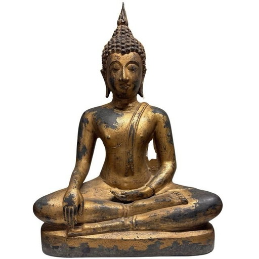 Antigua estatua de Buda tailandés de bronce con restos de dorado – lote 412