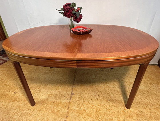 Image 1 of Mid Century Retro Vintage Teak Oval Extending Dining Table By Nathan