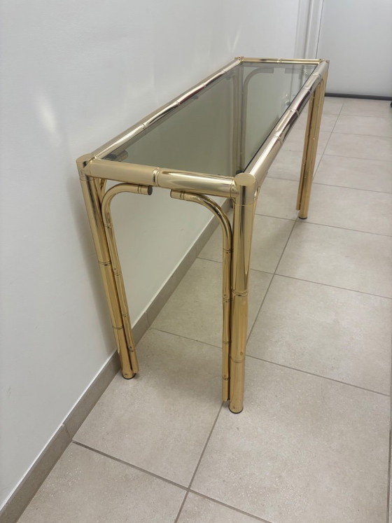 Image 1 of Vintage messing faux bamboe bijzet tafel 