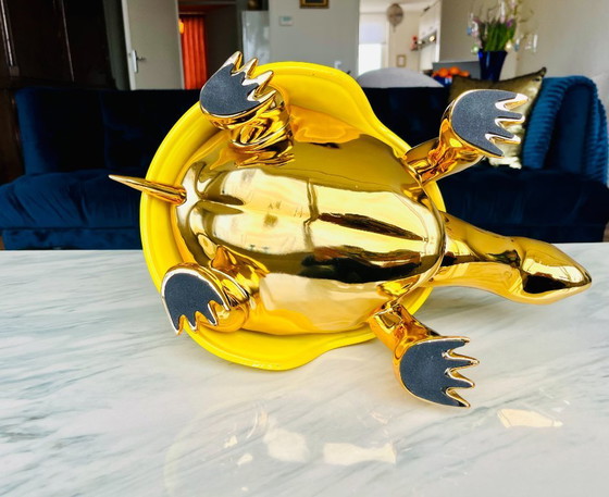 Image 1 of turtle bitcoin sculpture popart pop art luxury money statue unique gold tortoise