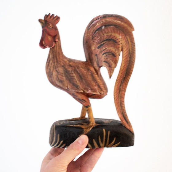 Image 1 of Gallo vintage in legno intagliato e dipinto a mano