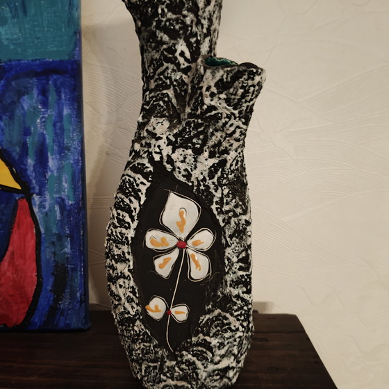 Image 1 of Vintage San Marino Brutalist Lava Ceramic Vase Set – Mid Century Italian Pottery