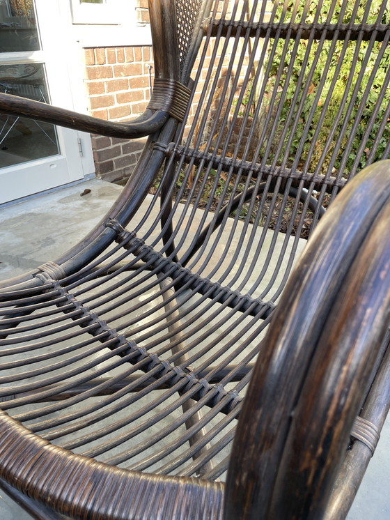 Image 1 of Vintage rotan en wicker bergère oorfauteuil Gio Ponti stijl