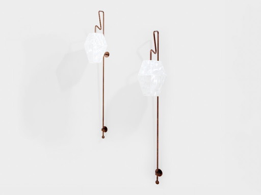 Mattia Bonetti pair of tall patinated metal wall lights sconces 2009