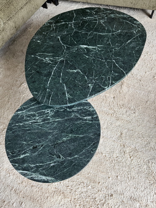 Green marble coffee table set