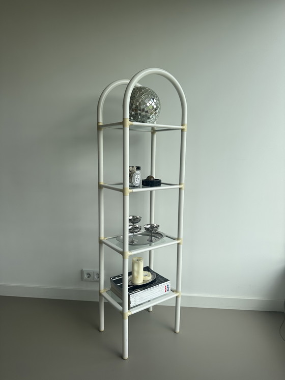 Image 1 of Scaffale vintage retrò Space Age in vetro acrilico bianco crema