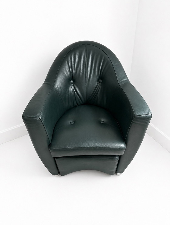 Leolux Carabita met hocker donkergroen leer, Fauteuils (foto 2 van 8)