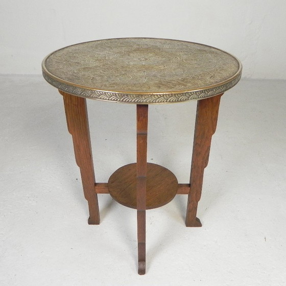 Image 1 of Mesa Art Déco con tablero de latón, Escuela de Ámsterdam, década de 1930