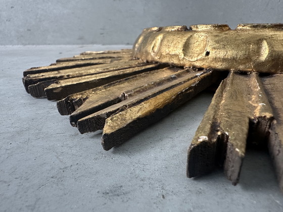 Image 1 of Vintage convex sunburst mirror - wood