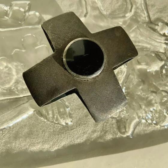 Image 1 of Antique Georg Jensen Era 1910-1925 Solid 925 Silver Maltese Cross Double Sided Lapis Lazuli & Onyx Hallmark GI