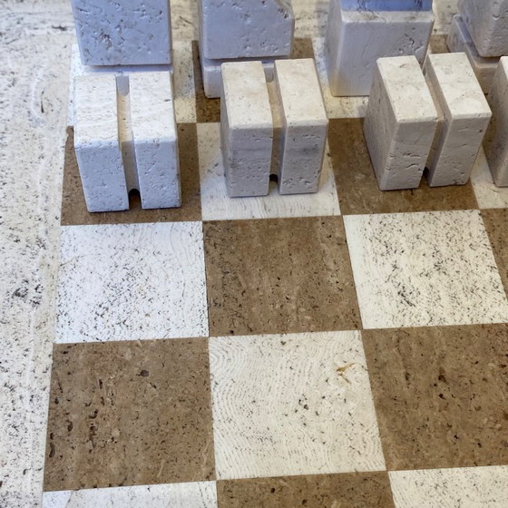 Image 1 of Angelo Mangiarotti chessboard 1970s travertine