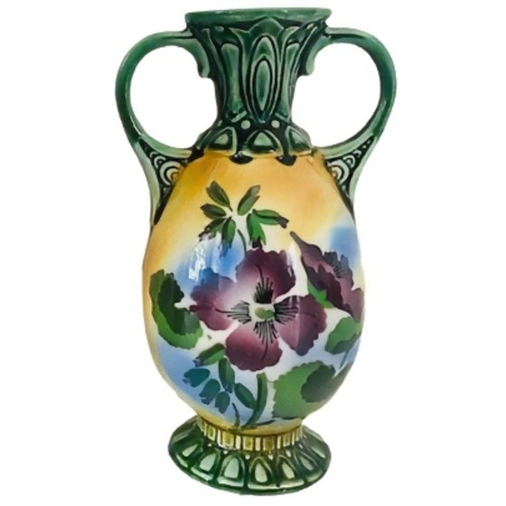 Image 1 of Artdeco Vase Jugendstil grüne Blumen 1920er Jahre