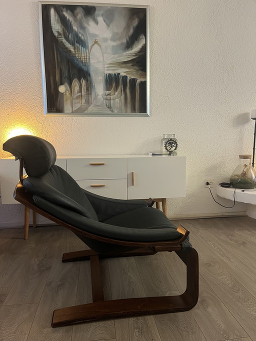 Fauteuil inclinable Kroken - Design scandinave - Style années 70 - Cuir vert