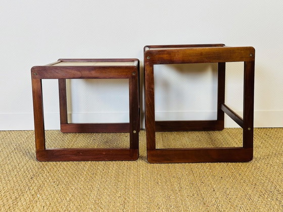 Image 1 of Pair of vintage nesting coffee tables in wood and ceramic, 1960