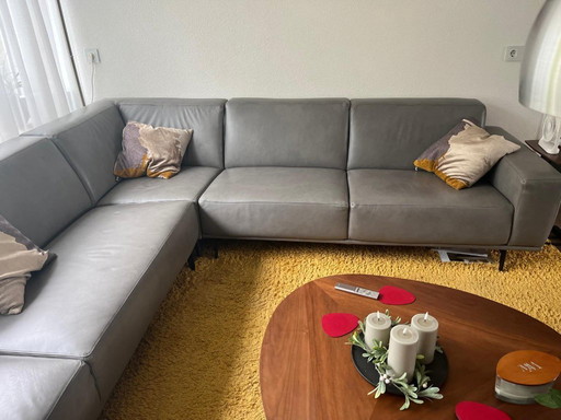 Ecksofa grau 330 x 270, Leder: stahlgrau