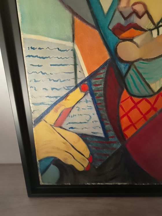 Image 1 of Oil on canvas, Cubism, American box frame, The Woman with Curlers Undressed, signed Calezis
