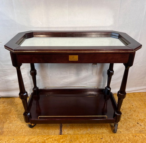Original Vintage Rémy Martin Chariot de service à deux étages - Dessus en miroir, accents en laiton et plateaux latéraux