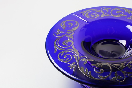 Image 1 of Mid-cetury Rare Cobalt Blue Crystal and Silver Bowl / Fani Argento / Florence / Italy / 1930s