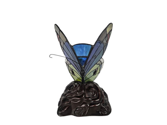 Image 1 of Tiffany stijl - vlinder - tafellamp - glas-in lood - 3e kwart 20e eeuw