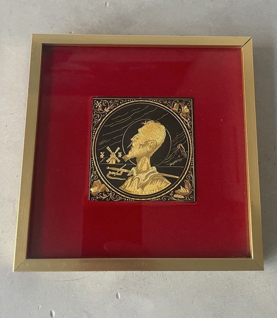 Image 1 of Decoración de pared Don Quijote 15 x 15 cm con incrustaciones de oro de 24 quilates