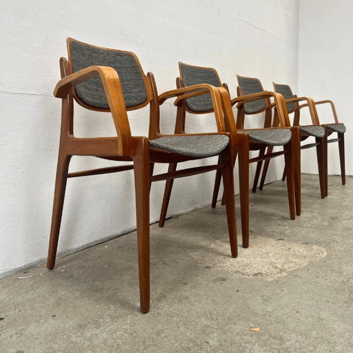 4x dining chair with armrests in teak by Hartmut Lohmeyer for Wilkhahn