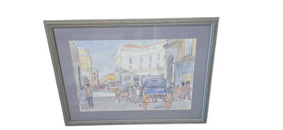 Image 1 of Original Watercolor by Alfredo Beatrice - Historical View of Caserta/Naples