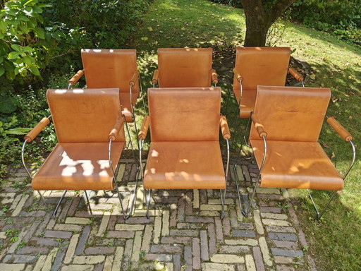 Set di 6 sedie di design originali Arrben Italia - Pelle e cromo