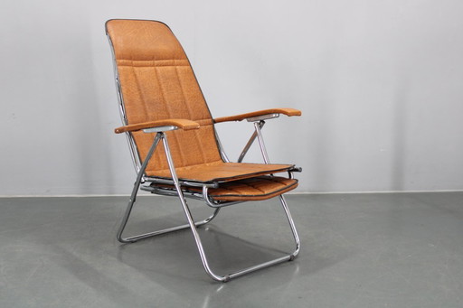 1970 Italiaanse opvouwbare loungestoel met kunstlederen bekleding