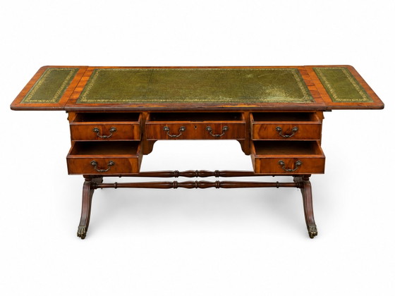 Double-Sided English Mahogany Desk with Extensions – Wood, Leather (photo 5 of 11)