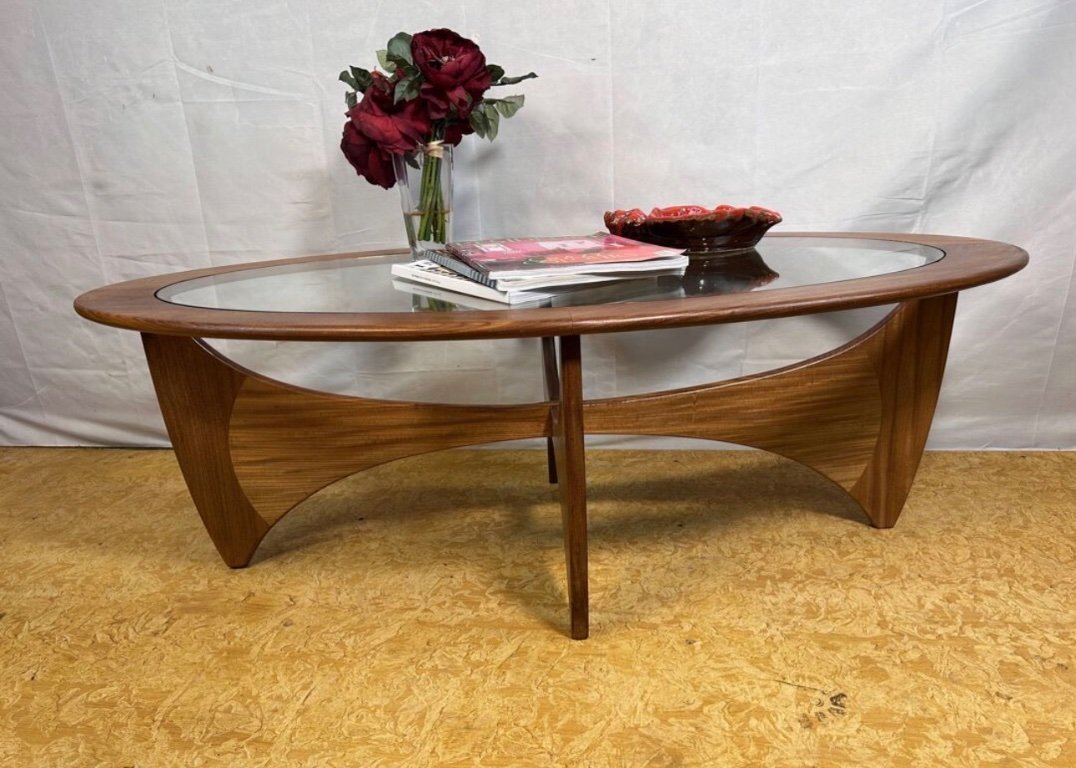 Mid-Century Retro Vintage Teak & Glass Oval Astro Coffee Table by G ...