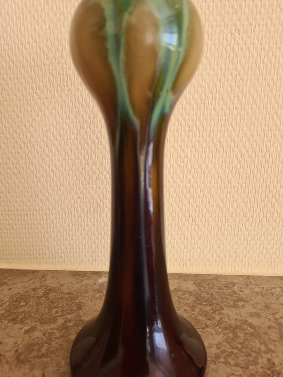 Antique Art Nouveau Vase – Made by Maes Torhout Belgium – Drip Glaze Ceramic c. 1910 – Potterie Maes Torhout (photo 3 of 5)