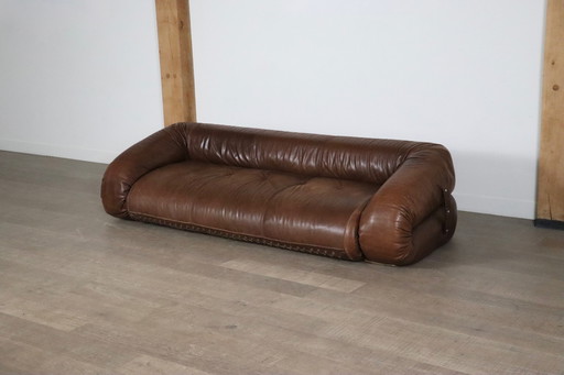 Anfibio Sofa Bed In Brown Leather By Alessandro Becchi For Giovanetti Collezione Italy 1971