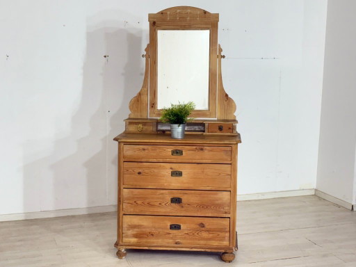 Tocador antiguo de pino con espejo incorporado / finales del período Biedermeier, circa 1900