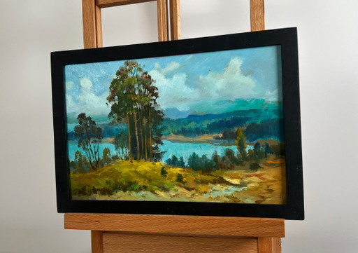 Original Oil Painting Summer Forest Landscape River in green embrace