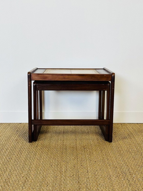 Image 1 of Pair of vintage nesting coffee tables in wood and ceramic, 1960