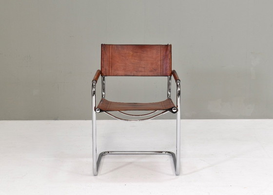 Image 1 of Chaise Mart Stam S34 en chrome et cuir selle par Fasem – années 1970