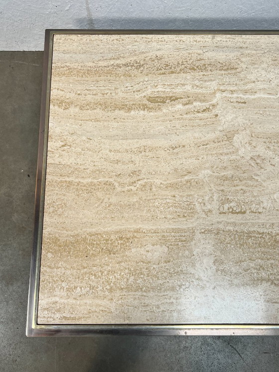 Image 1 of Grande table basse vintage, Belgochrom, Belgique, années 1970. Travertin et laiton