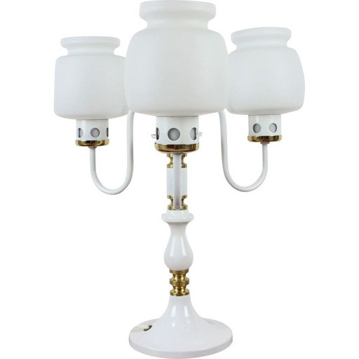 Par de lámparas de mesa vintage de cristal y latón de Drukov Up, República Checa, 1970