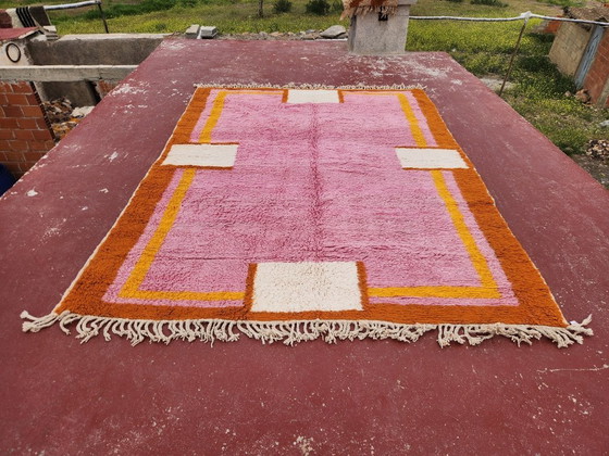Image 1 of Vintage Beni Ouarain Moroccan Rug 290x210cm – Handmade Wool Berber Carpet in Pink & Terracotta – Large Statement Rug