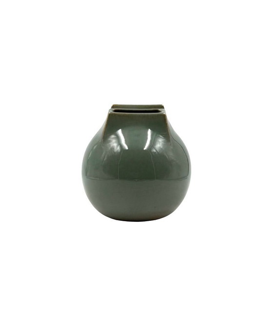 Image 1 of Mid-century Modern green spherical stoneware vase, Franco Bucci Italy ca. 1970