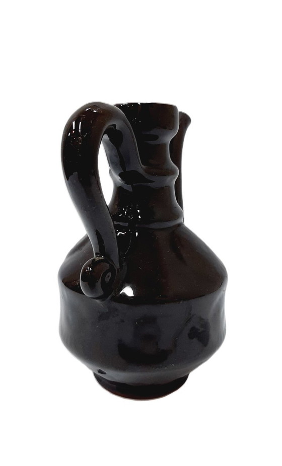 Image 1 of Vintage dark brown glazed ceramic jug