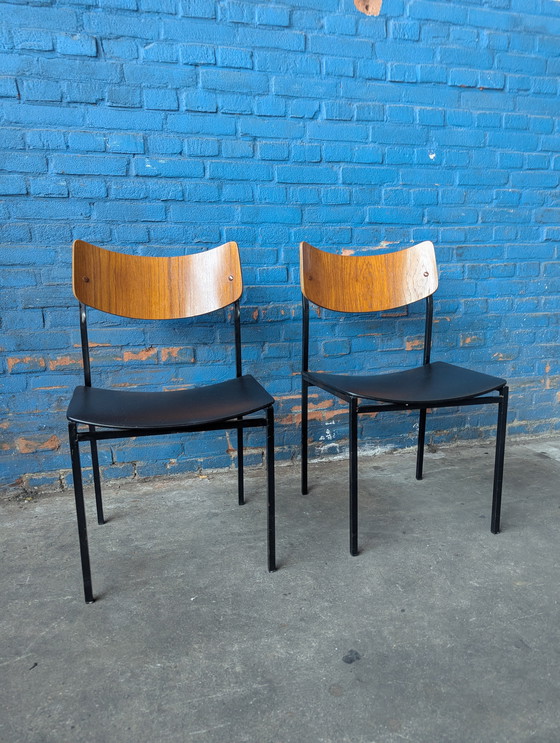 Image 1 of 2 vintage industrial chairs- steel/ wood- 1960s